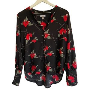 Chelsea28 Black & Red Floral Blouse, Size M